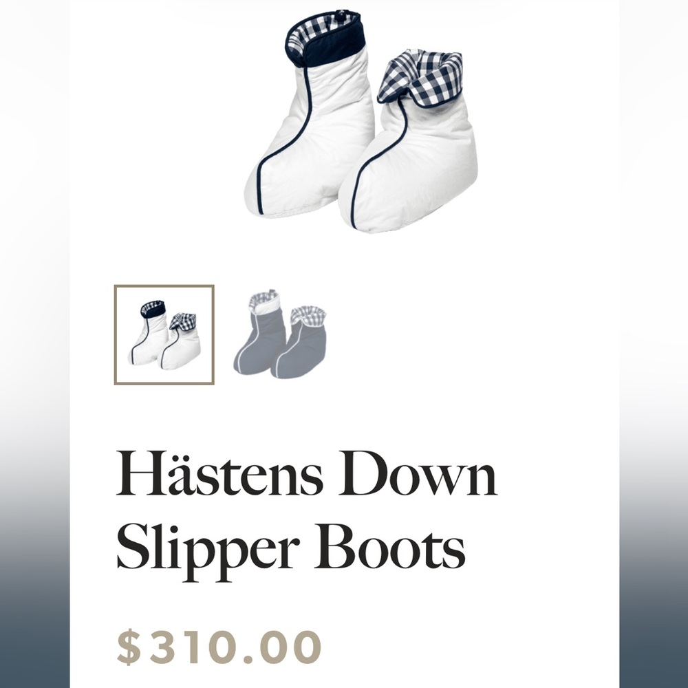 Hastens Swedish down slipper Boots with classic Blue Checkered Bag NEW
